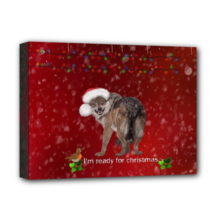 I m ready for christmas, funny wolf Deluxe Canvas 16  x 12  (Stretched) 