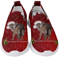 I m Ready For Christmas, Funny Wolf Kids  Slip On Sneakers by FantasyWorld7