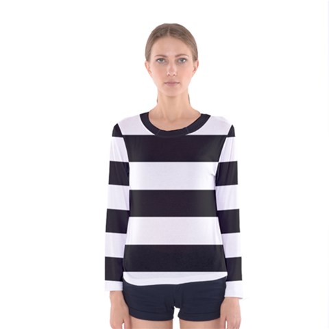 Black And White Large Stripes Goth Mime French Style Women s Long Sleeve Tee by genx