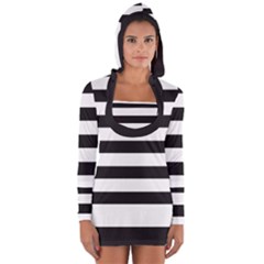 Black And White Large Stripes Goth Mime French Style Long Sleeve Hooded T-shirt by genx