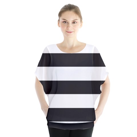 Black And White Large Stripes Goth Mime French Style Batwing Chiffon Blouse by genx