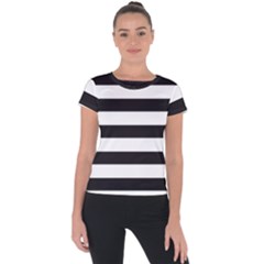 Black And White Large Stripes Goth Mime French Style Short Sleeve Sports Top  by genx