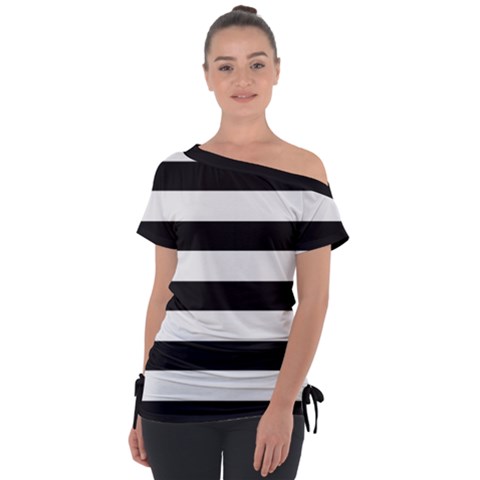 Black And White Large Stripes Goth Mime French Style Tie-up Tee by genx