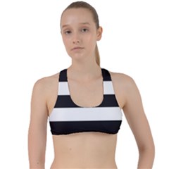 Black And White Large Stripes Goth Mime French Style Criss Cross Racerback Sports Bra by genx