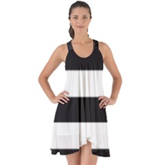 Black And White Large Stripes Goth Mime French Style Show Some Back Chiffon Dress by genx