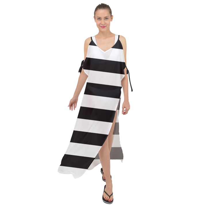 Black and White Large Stripes Goth Mime french style Maxi Chiffon Cover Up Dress