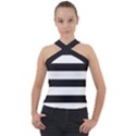 Black and White Large Stripes Goth Mime french style Cross Neck Velour Top View1