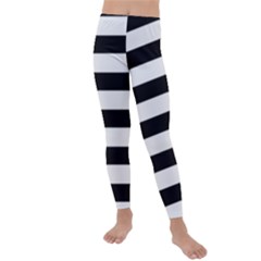 Black And White Large Stripes Goth Mime French Style Kids  Lightweight Velour Leggings by genx