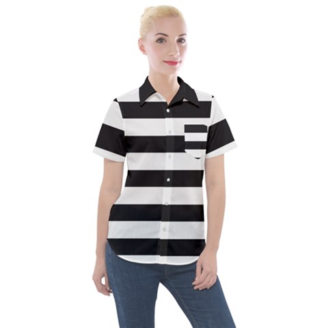 Black And White Large Stripes Goth Mime French Style Women s Short Sleeve Pocket Shirt by genx