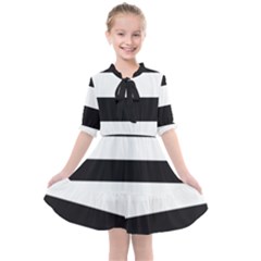 Black And White Large Stripes Goth Mime French Style Kids  All Frills Chiffon Dress by genx