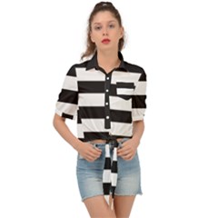 Black And White Large Stripes Goth Mime French Style Tie Front Shirt  by genx