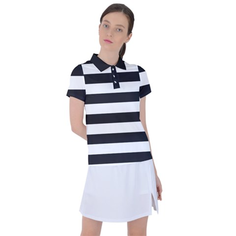 Black And White Large Stripes Goth Mime French Style Women s Polo Tee by genx