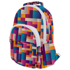 Abstract Geometry Blocks Rounded Multi Pocket Backpack by Bajindul