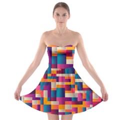 Abstract Geometry Blocks Strapless Bra Top Dress