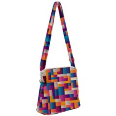 Abstract Geometry Blocks Zipper Messenger Bag by Bajindul