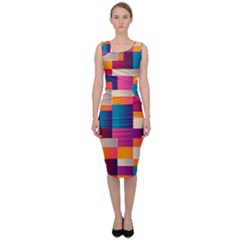 Abstract Geometry Blocks Sleeveless Pencil Dress by Bajindul