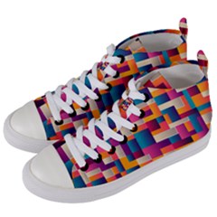 Abstract Geometry Blocks Women s Mid-top Canvas Sneakers by Bajindul