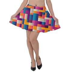 Abstract Geometry Blocks Velvet Skater Skirt