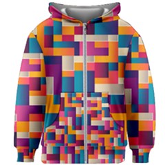 Abstract Geometry Blocks Kids  Zipper Hoodie Without Drawstring