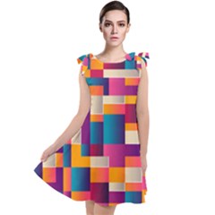 Abstract Geometry Blocks Tie Up Tunic Dress