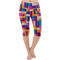 Abstract Geometry Blocks Lightweight Velour Cropped Yoga Leggings by Bajindul