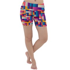 Abstract Geometry Blocks Lightweight Velour Yoga Shorts by Bajindul