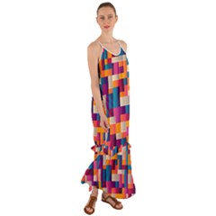 Abstract Geometry Blocks Cami Maxi Ruffle Chiffon Dress by Bajindul