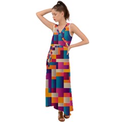 Abstract Geometry Blocks V-neck Chiffon Maxi Dress