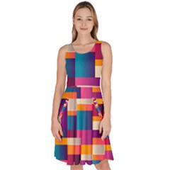 Abstract Geometry Blocks Knee Length Skater Dress With Pockets by Bajindul