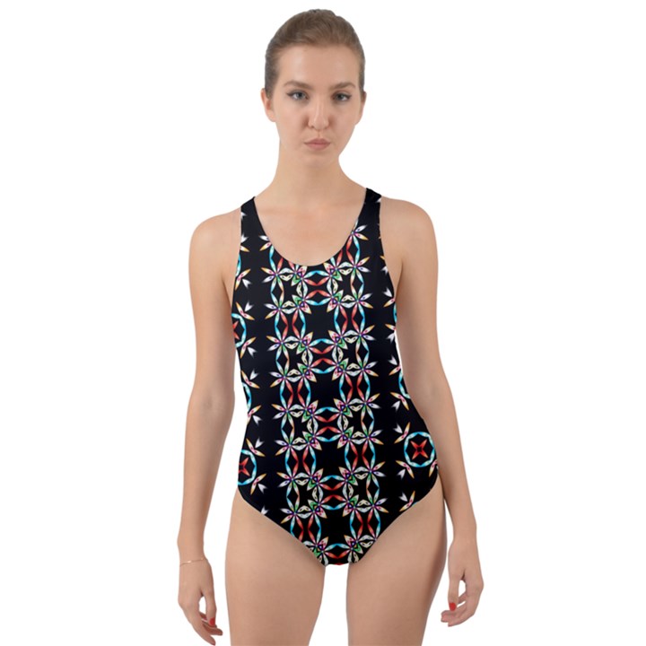 Illustrations Texture Cut-Out Back One Piece Swimsuit