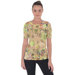 Flowers Color Colorful Watercolour Shoulder Cut Out Short Sleeve Top