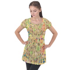 Flowers Color Colorful Watercolour Puff Sleeve Tunic Top by HermanTelo