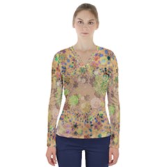 Flowers Color Colorful Watercolour V-neck Long Sleeve Top by HermanTelo