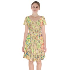 Flowers Color Colorful Watercolour Short Sleeve Bardot Dress