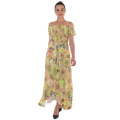 Flowers Color Colorful Watercolour Off Shoulder Open Front Chiffon Dress