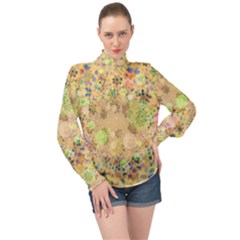 Flowers Color Colorful Watercolour High Neck Long Sleeve Chiffon Top