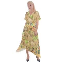 Flowers Color Colorful Watercolour Cross Front Sharkbite Hem Maxi Dress