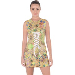 Flowers Color Colorful Watercolour Lace Up Front Bodycon Dress