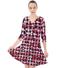 Background Red Summary Quarter Sleeve Front Wrap Dress