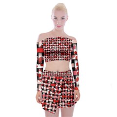 Background Red Summary Off Shoulder Top With Mini Skirt Set