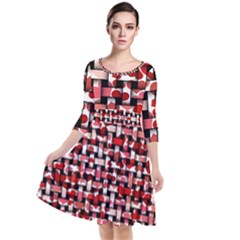 Background Red Summary Quarter Sleeve Waist Band Dress