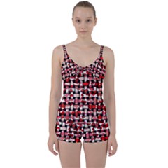 Background Red Summary Tie Front Two Piece Tankini by HermanTelo