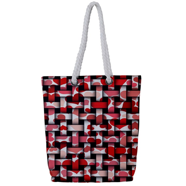 Background Red Summary Full Print Rope Handle Tote (Small)