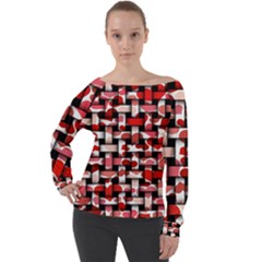 Background Red Summary Off Shoulder Long Sleeve Velour Top