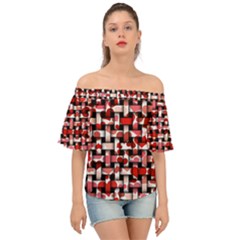 Background Red Summary Off Shoulder Short Sleeve Top