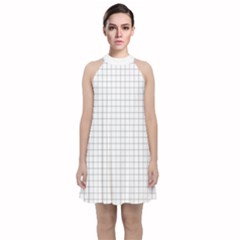 Aesthetic Black And White Grid Paper Imitation Velvet Halter Neckline Dress  by genx