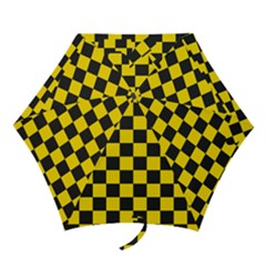 Checkerboard Pattern Black And Yellow Ancap Libertarian Mini Folding Umbrellas by snek