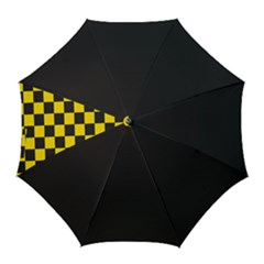 Checkerboard Pattern Black And Yellow Ancap Libertarian Golf Umbrellas by snek