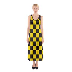 Checkerboard Pattern Black And Yellow Ancap Libertarian Sleeveless Maxi Dress by snek