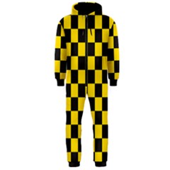 Checkerboard Pattern Black And Yellow Ancap Libertarian Hooded Jumpsuit (men)  by snek